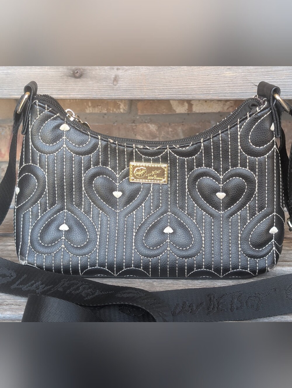 Like New Black Hearts Betsey Johnson Crossbody Bag